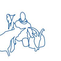 Illustration d'une femme s'occupant des chèvres en bleu